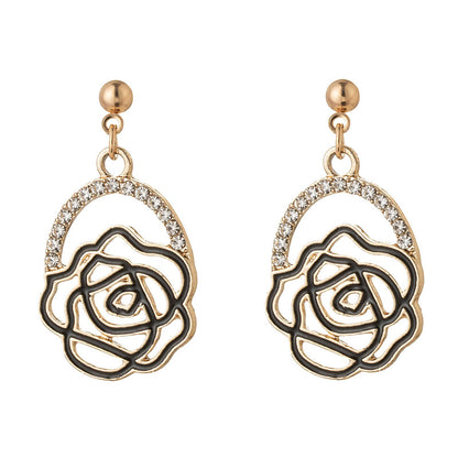 Sweet Simple Style Rose Flower Alloy Plating Hollow Out Rhinestones Gold Plated Silver Plated Women's Drop Earrings