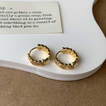1 Pair Elegant Sweet Heart Shape Inlay Copper Zircon 18K Gold Plated Earrings