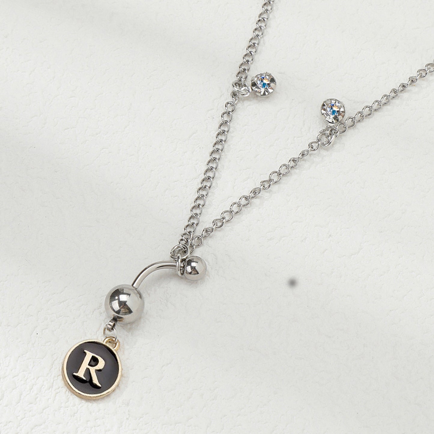 Classic Style Shiny Letter Stainless Steel Inlay Artificial Diamond Steel Color Unisex Waist Chain