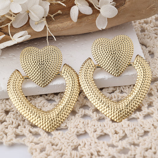 1 Pair IG Style Casual Heart Shape Stainless Steel Natural Stone 18K Gold Plated Drop Earrings