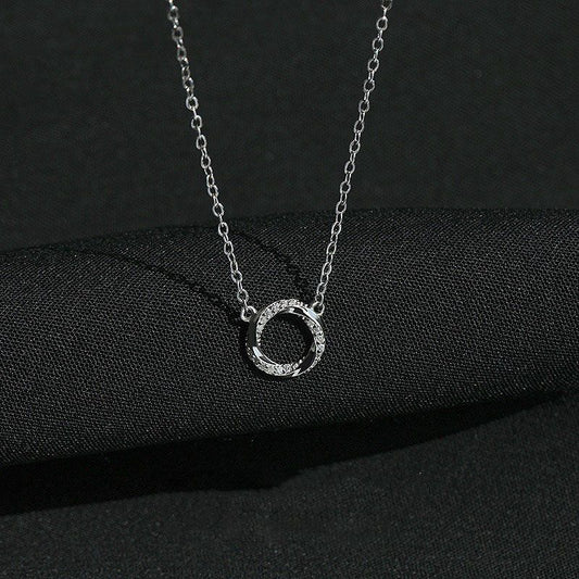 Sterling Silver Elegant Round Inlay Rhinestones Pendant Necklace