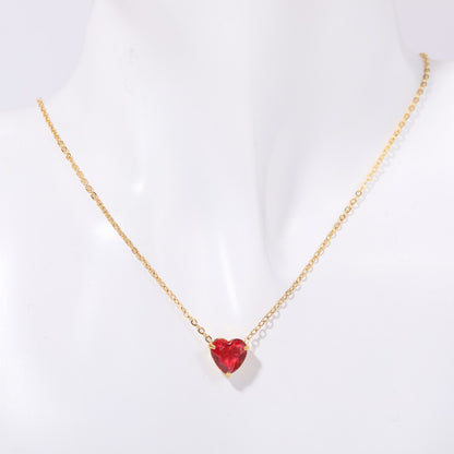 304 Stainless Steel Gold Plated Simple Style Plating Inlay Heart Shape Birthstone Pendant Necklace