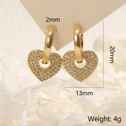 1 Pair IG Style Romantic Commute Heart Shape Inlay Copper Zircon 18K Gold Plated Drop Earrings