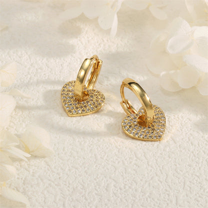 1 Pair IG Style Romantic Commute Heart Shape Inlay Copper Zircon 18K Gold Plated Drop Earrings