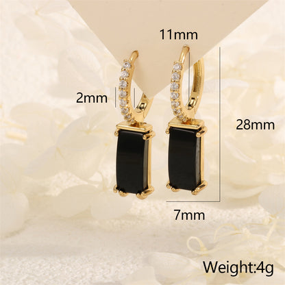 1 Pair IG Style Vintage Style Circle Rectangle Inlay Copper Agate Obsidian 18K Gold Plated Drop Earrings