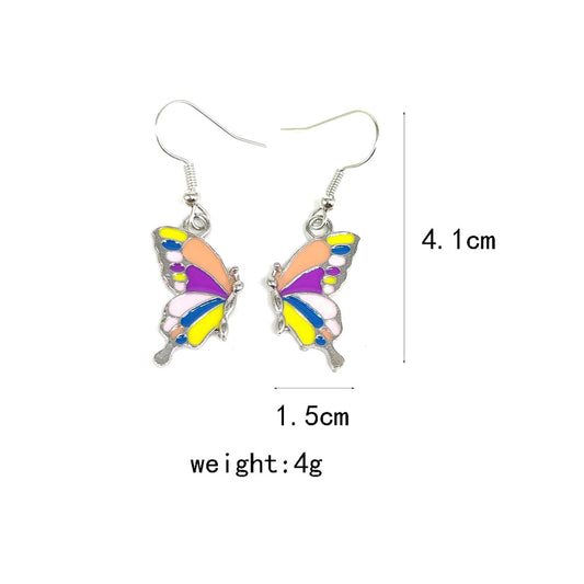 1 Pair IG Style Casual Artistic Butterfly Enamel Alloy Silver Plated Drop Earrings