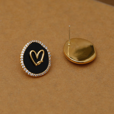1 Pair Elegant Sweet Round Heart Shape Inlay Copper Zircon 18K Gold Plated Ear Studs