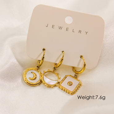 1 Set IG Style Retro Geometric Inlay Stainless Steel Shell 14K Gold Plated Drop Earrings