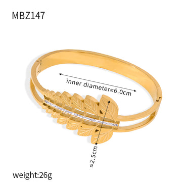 Titanium Steel 18K Gold Plated Casual Elegant Simple Style Leaves Solid Color Layered Inlay Rhinestones Bangle