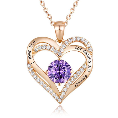 Sterling Silver MAMA Simple Style Shiny Letter Heart Shape Inlay Birthstone Zircon Pendant Necklace