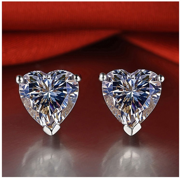 1 Pair Elegant Glam Luxurious Heart Shape Inlay Sterling Silver Moissanite Ear Studs