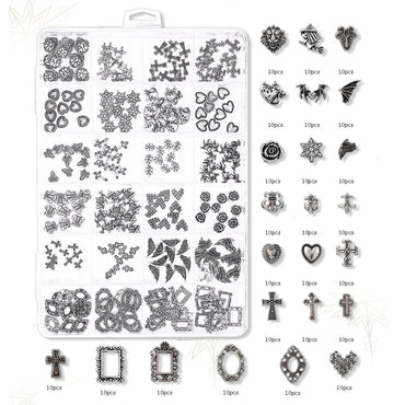 Gothic Cross Little Devil Heart Shape Zinc Alloy Nail Decoration Accessories 240 Pieces Per Pack