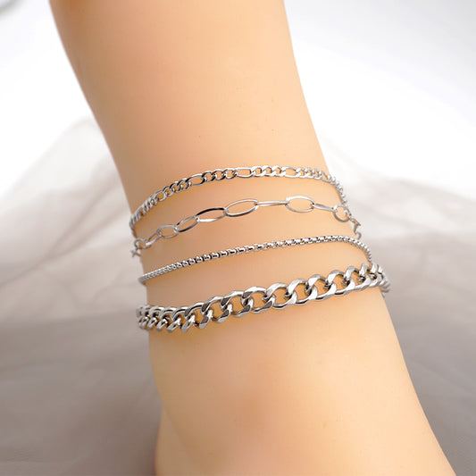 Casual Simple Style Solid Color Titanium Steel Knitting Women's Anklet