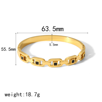 Stainless Steel 18K Gold Plated Simple Style Commute Geometric Polishing Inlay Glass Bangle