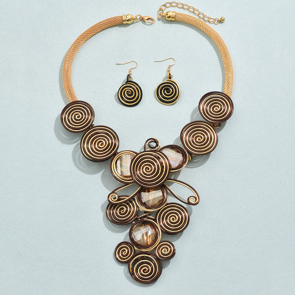 Bohemian Solid Color Aluminium Alloy Plating Inlay Crystal Gold Plated Women's Jewelry Set