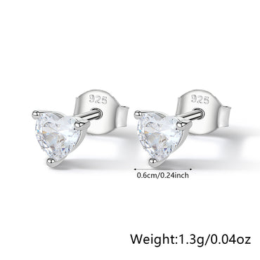 1 Pair Casual Cute Solid Color Heart Shape Plating Inlay Sterling Silver Zircon White Gold Plated Ear Studs