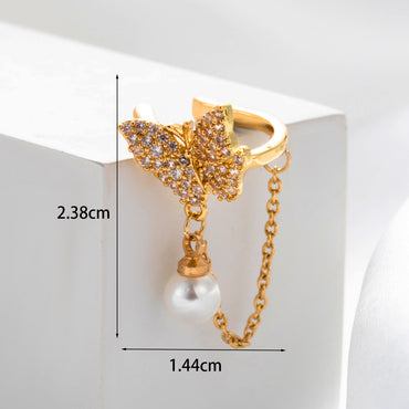 1 Piece Simple Style Pearl Flower Butterfly Inlay Stainless Steel Copper Pearl Zircon Ear Studs