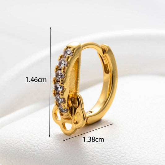 1 Piece Simple Style Heart Shape Eye Key Inlay Stainless Steel Copper Zircon Hoop Earrings