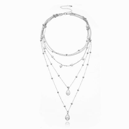 Simple Style Water Droplets Imitation Pearl Alloy Layered Women's Layered Necklaces