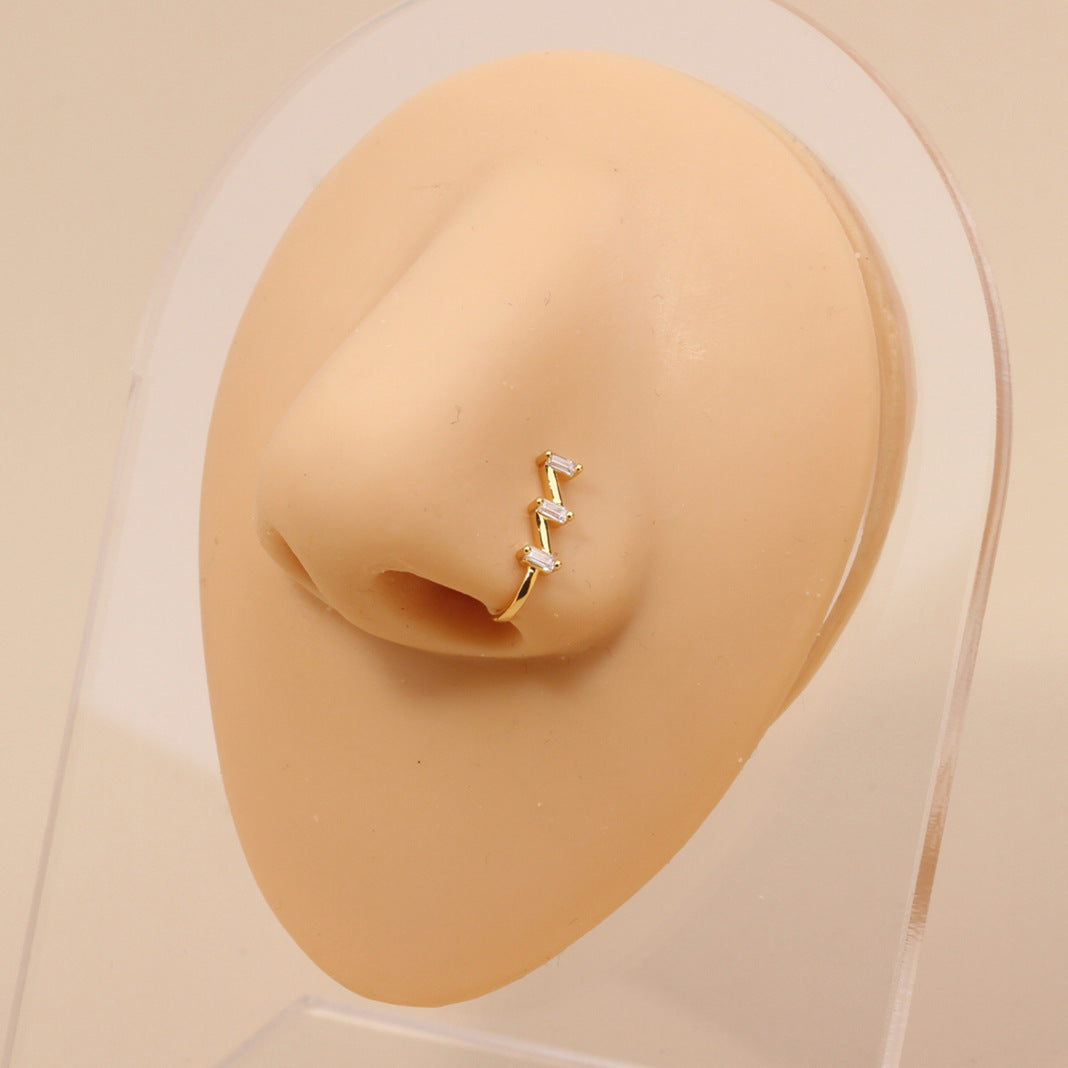 1 Piece Nose Rings & Studs Simple Style Geometric Metal Plating Inlay Zircon Nose Rings & Studs
