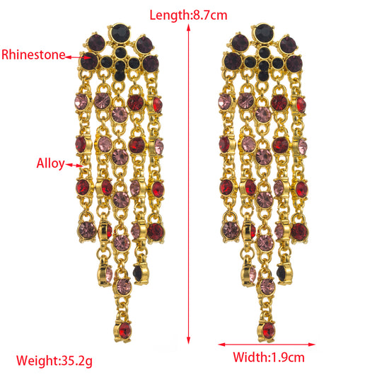 1 Pair Casual Elegant Tassel Inlay Zinc Alloy Artificial Diamond Gold Plated Drop Earrings