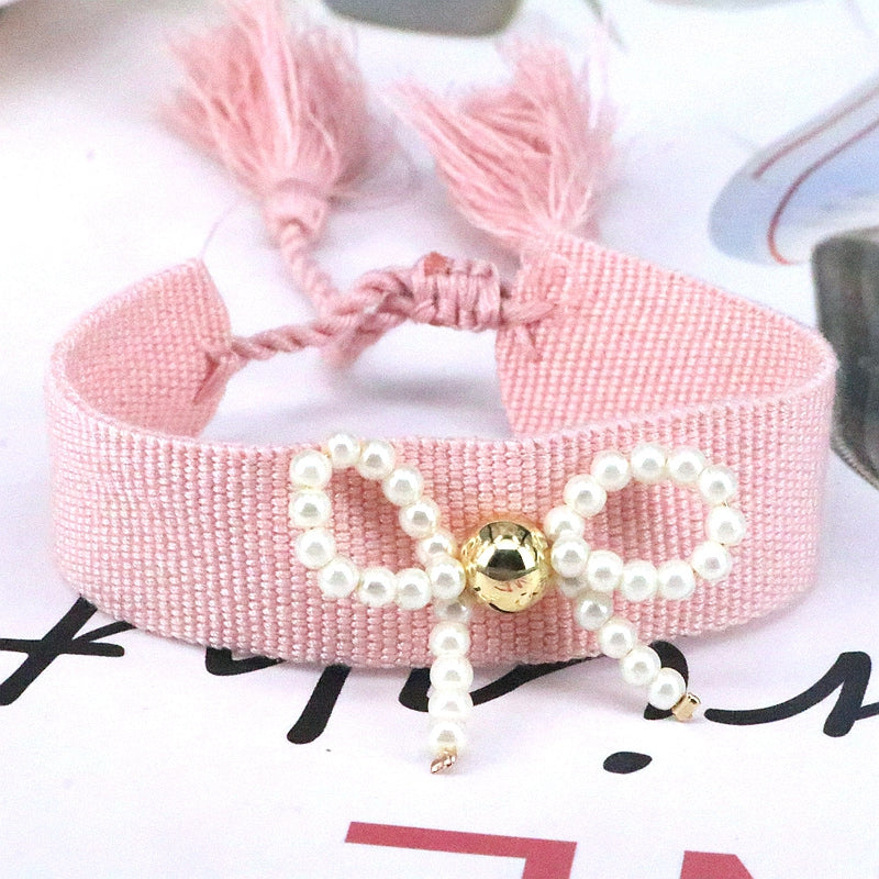 Elegant Classic Style Bow Knot Imitation Pearl Rope Women's Drawstring Bracelets