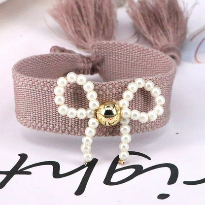 Elegant Classic Style Bow Knot Imitation Pearl Rope Women's Drawstring Bracelets