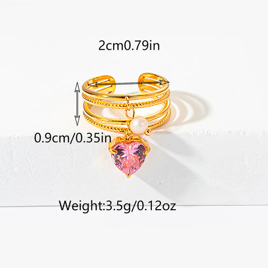 Stainless Steel Gold Plated Shiny Pentagram Heart Shape Plating Inlay Artificial Gemstones Rings