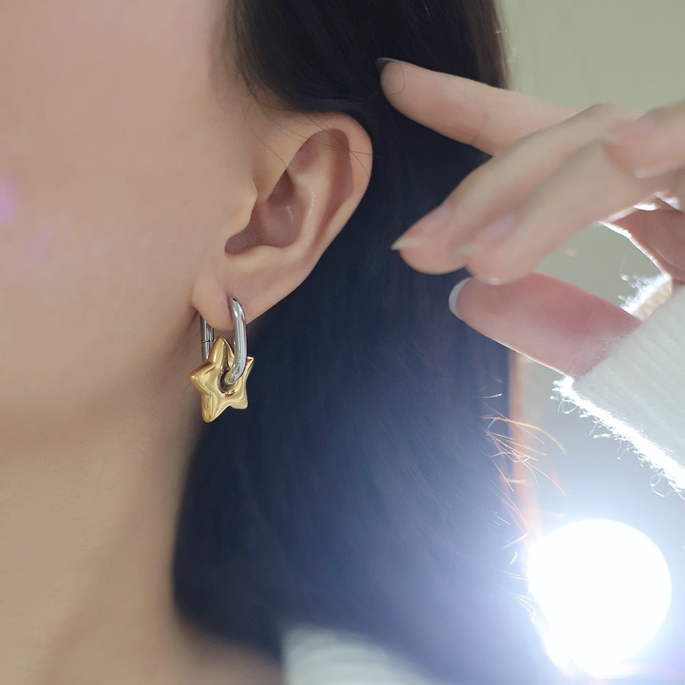 1 Pair Casual Elegant Pentagram Titanium Steel 18K Gold Plated Drop Earrings