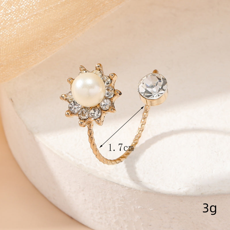 Wholesale Jewelry Elegant Lady Classic Style Geometric Alloy Artificial Pearls Rhinestones Inlay Open Rings