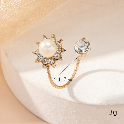Wholesale Jewelry Elegant Lady Classic Style Geometric Alloy Artificial Pearls Rhinestones Inlay Open Rings