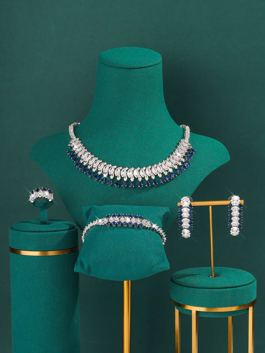 Copper Wedding Bridal Shiny Solid Color Inlay Zircon Jewelry Set