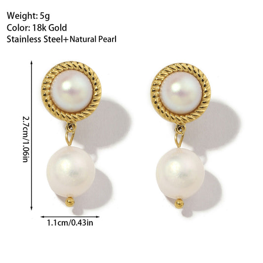 1 Pair Elegant Geometric Inlay Titanium Steel Artificial Pearls 18K Gold Plated Drop Earrings