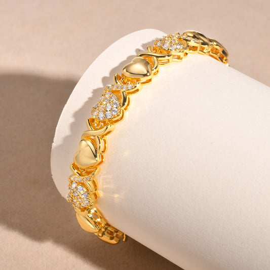 Copper 18K Gold Plated Elegant Shiny Inlay Flower Snake Zircon Bracelets
