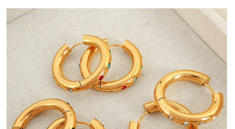 1 Pair Casual Vintage Style Circle Inlay Titanium Steel Zircon 18K Gold Plated Earrings