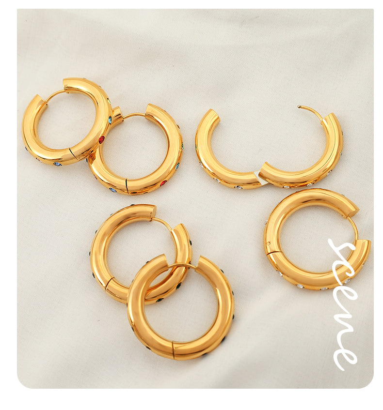 1 Pair Casual Vintage Style Circle Inlay Titanium Steel Zircon 18K Gold Plated Earrings