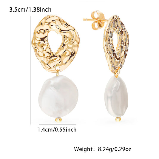 1 Pair Elegant Glam Luxurious Geometric Plating Pleated Freshwater Pearl Sterling Silver Gold Plated Drop Earrings