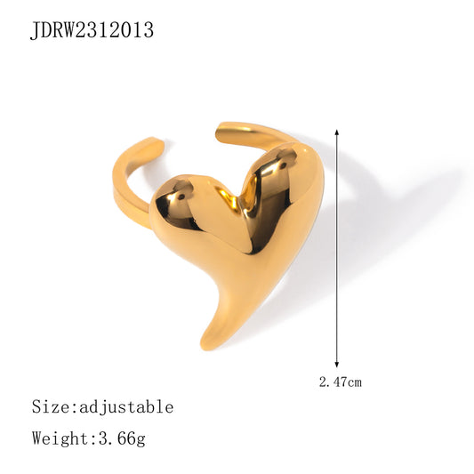 Stainless Steel 18K Gold Plated IG Style Elegant Heart Shape Open Rings