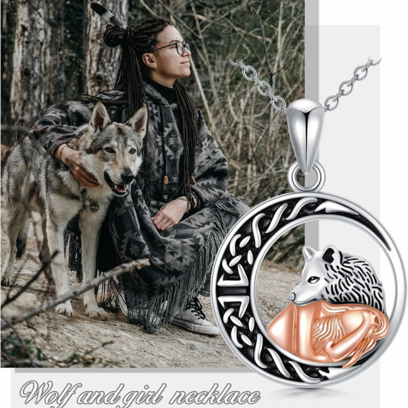 Retro Artistic Wolf Alloy Hollow Out Silver Plated Women's Pendant Necklace