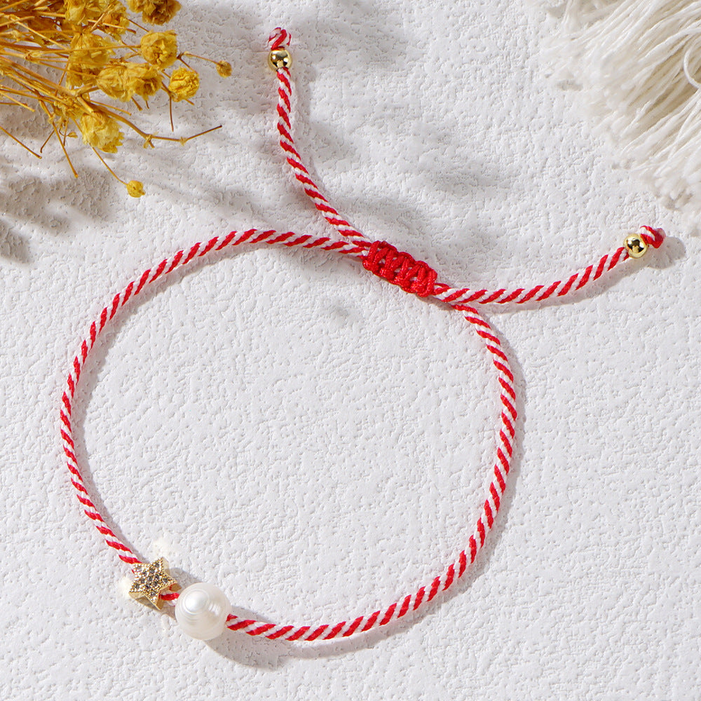 Ethnic Style Devil's Eye Alloy Rope Handmade Pearl Women's Drawstring Bracelets