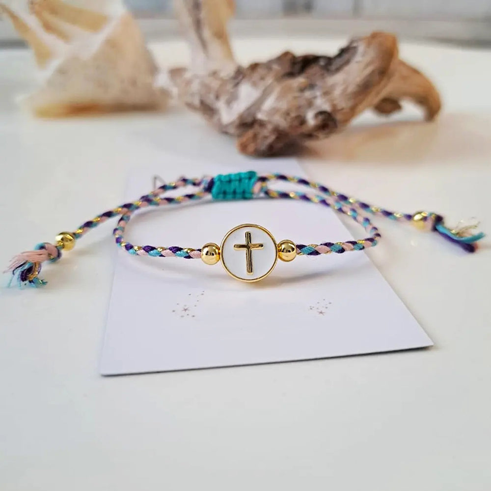 IG Style Handmade Bohemian Cross Heart Shape Beaded Rope Copper Beaded Knitting 18K Gold Plated Unisex Bracelets
