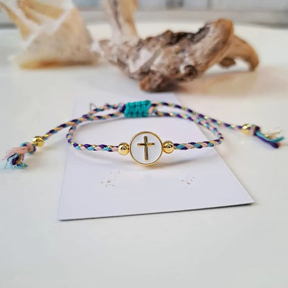 IG Style Handmade Bohemian Cross Heart Shape Beaded Rope Copper Beaded Knitting 18K Gold Plated Unisex Bracelets