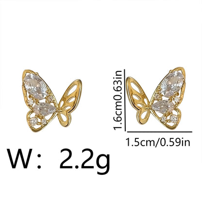1 Pair Sweet Simple Style Butterfly Plating Inlay Copper Zircon 18K Gold Plated Ear Studs