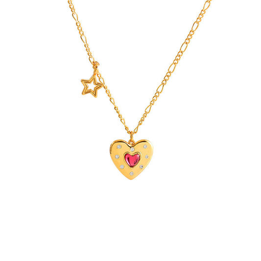 Copper Streetwear Heart Shape Inlay Zircon Earrings Necklace