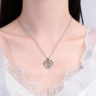 Sterling Silver Simple Style Commute Map Heart Shape Pendant Necklace