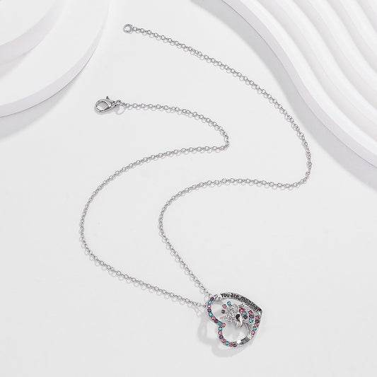 Cute Simple Style Heart Shape Unicorn Alloy Inlay Artificial Diamond Women's Pendant Necklace