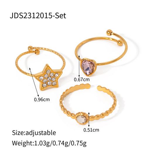 316 Stainless Steel  18K Gold Plated Simple Style Classic Style Plating Inlay Pentagram Heart Shape Rhinestones Rings