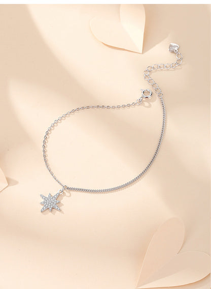 Sterling Silver Simple Style Shiny Polishing Inlay Star Zircon Bracelets