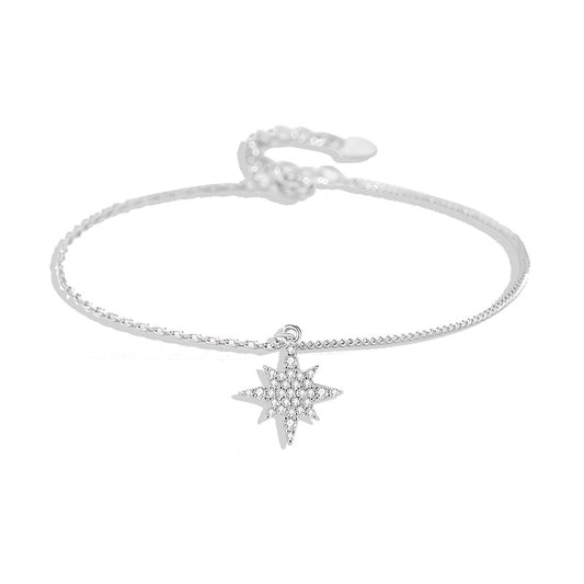 Sterling Silver Simple Style Shiny Polishing Inlay Star Zircon Bracelets