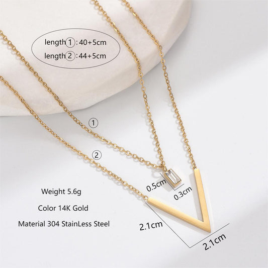 304 Stainless Steel 14K Gold Plated Elegant Glam Plating Inlay V Shape Heart Shape Rhinestones Zircon Double Layer Necklaces